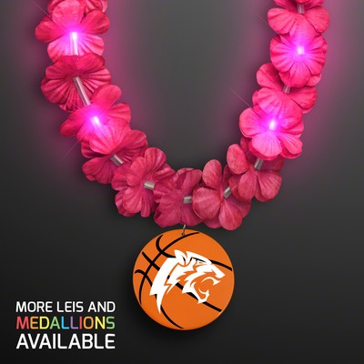 LED Pink Lei Necklace with Basketball Medallion - PRINTED
