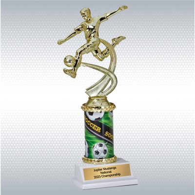 Assembled Soccer Male Trophy w/ White Base