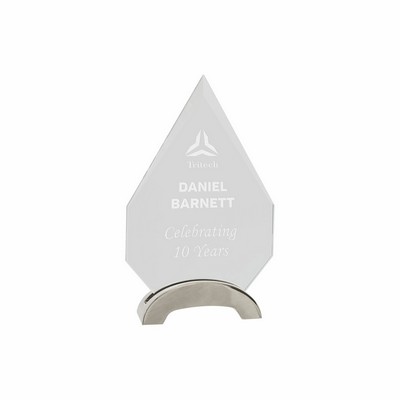 7 1/2" Clear Diamond Platinum Glass Award w/ Arch Metal Base