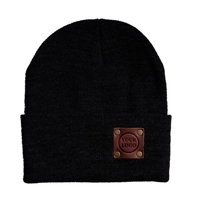Knit Cap w/ Riveted Leather Patch