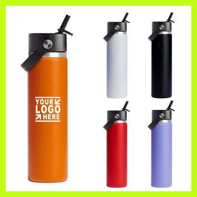 24OZ Stainless Steel Wide Mouth Bottle With Straw Lid