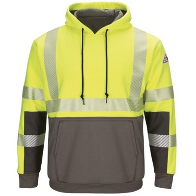 Bulwark™ Hi-Visibility Color Block Pullover Fleece Sweatshirt w/Waffle Lining - Yellow/Green