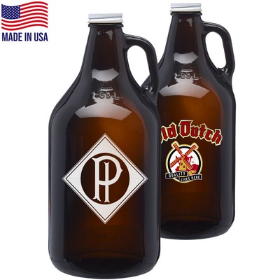 64 Oz. Made in America Amber Glass Growlers