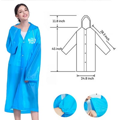 Reusable Eva Rain Ponchos W/Hood And Drawstring