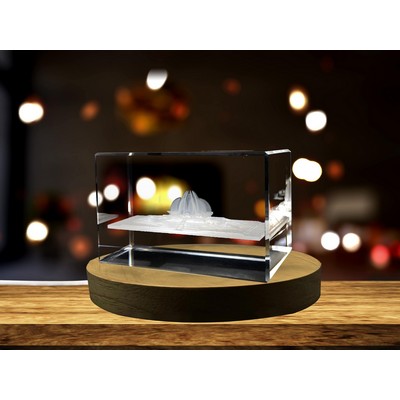 Lotus Temple 3D Engraved Crystal Keepsake Souvenir w/LED Base Light