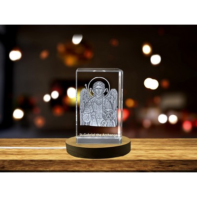 St. Gabriel Archangel 3D Engraved Crystal Trophy Award w/LED Base