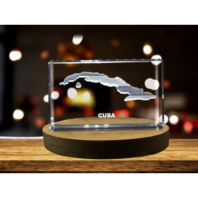 Cuba 3D Engraved Crystal Trophy Award w/LED Base Light