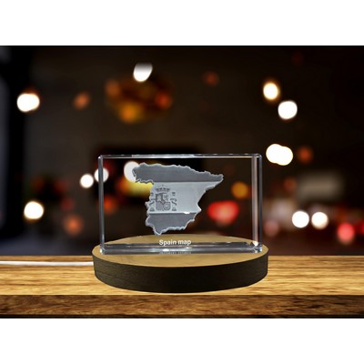Spain 3D Engraved Crystal Trophy Award Recognition with LED Base Light - Unique Keepsake Decor