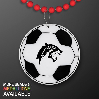Soccer Ball Medallion with Red Beaded Necklace (Non Light Up) - PRINTED