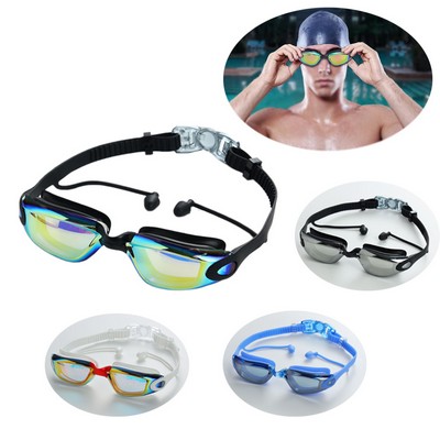 Electroplated HD Silicone Gasket Swim Goggles w/Earplug
