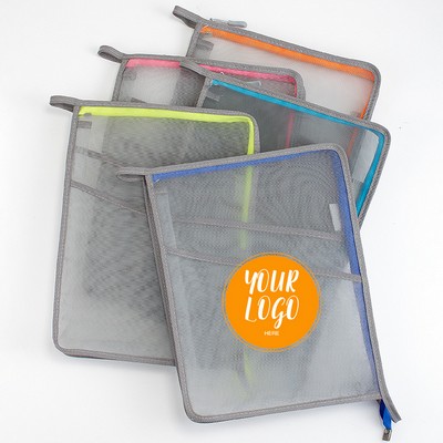 Three-Layer Subject Bag Nylon Mesh Document Bag L-Shaped Large-Capacity Transparent Zip Bag