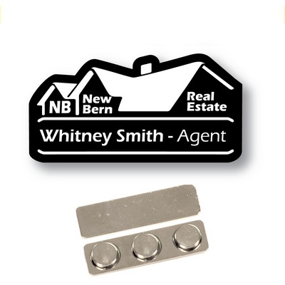 Name Badge- Custom Shape-Black Plastic- Lasers To Whites