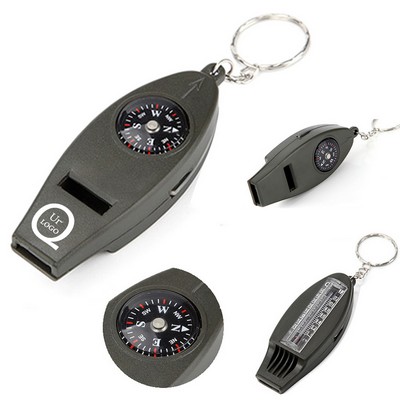 Multi-Functional 4-In-1 Whistle Compass With Key Chains