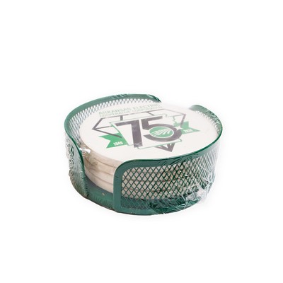 Green Mesh Holder Gift Set w/ 4 Round Coasters