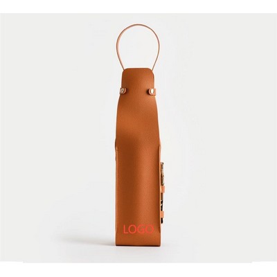 Litchi Grain Leatherette Single Wine Bottle Carrier
