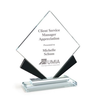 Elegant Diamond Crystal Award with Black Accents on Clear Base (8 1/2"x8 1/2")