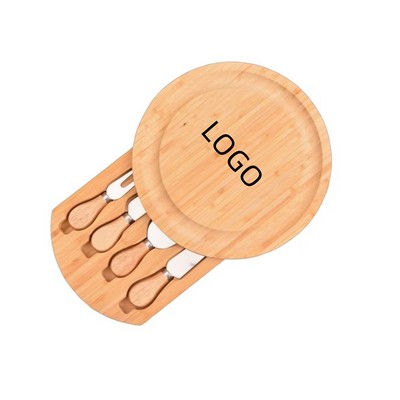 5-Piece Bamboo Cheese Board Set With Slide-Out Drawer And Stainless Steel Cutlery