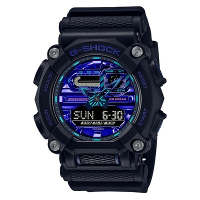 G-Shock Mens Virtual Reality Black Resin Watch Blue Violet Dial