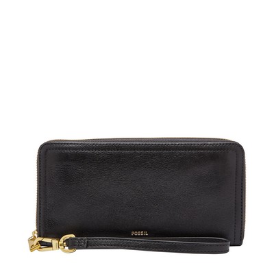 Fossil Logan Leather Rfid Zip Around Clutch Wallet Black