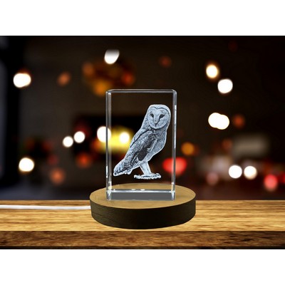Barn Owl Crystal Engraving Trophy Award w/LED Base Light