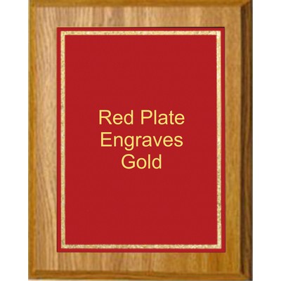 Oak Plaque 6" x 8" - Florentine Frame Designer Plate Red/Gold 4" x 6" Plate
