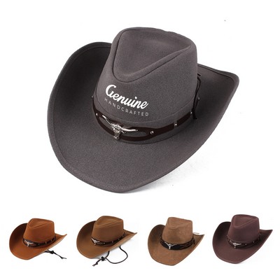 Men Leather Cowboy Hat with Pull-On Closure