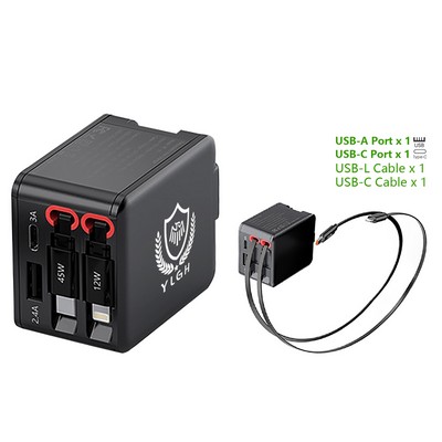 High Power Retractable Cable USB Wall Charger