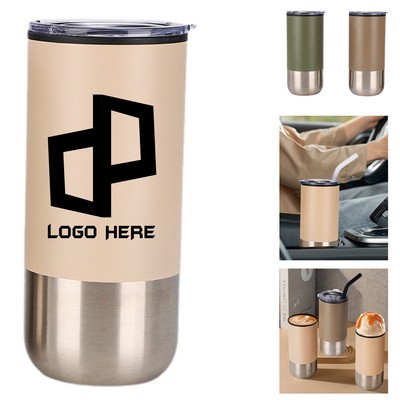 16 Oz Stainless Steel Tumbler w/ Lid and Straw