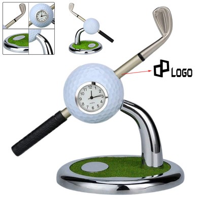Golf Club Pen And Ball Clock Desktop Ornament
