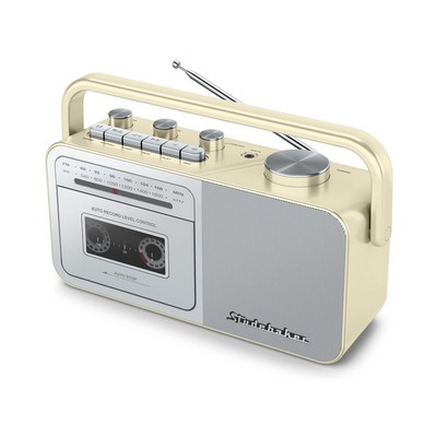 Studebaker Portable Cassette Player/Recorder w/Am/Fm Radio- Cream White/Silver
