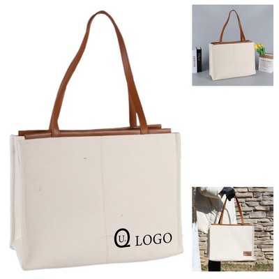 Pu Handle Canvas Tote Bag