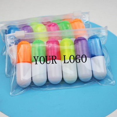6 Pcs Mini Pill Shaped Highlighter Set