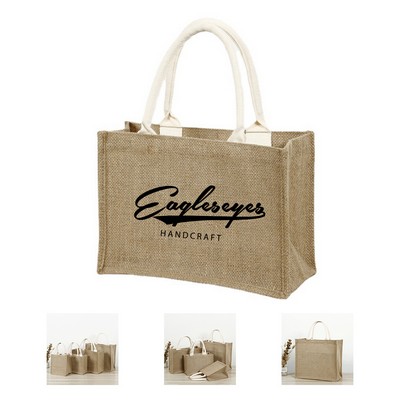 Large Jute Tote Bag with Leather Handle