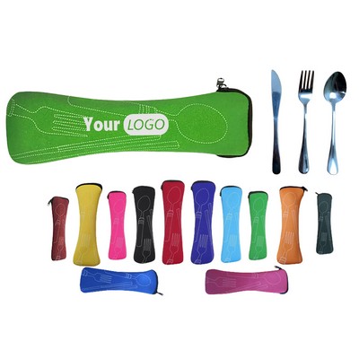 Reusable Stainless Steel Knife Fork Spoon Portable Bag Travel Cutlery Sets