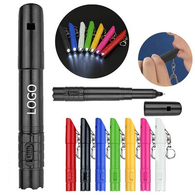 3" 1 Custom Multi Functional Plastic LED Whistle Ballpoint Pen
