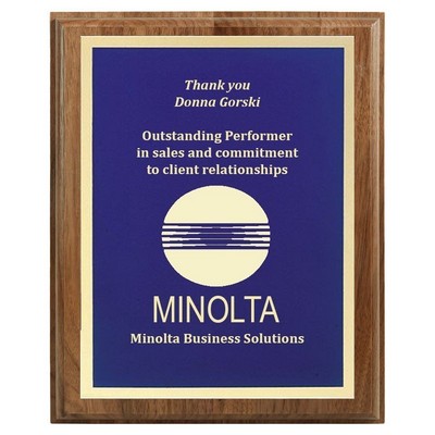 9" x 12" Genuine Walnut Step-Edge Plaque with Blue Brass Plate