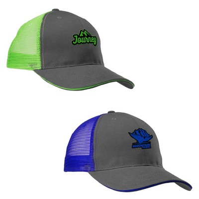Structured Two-Tone Cotton Mesh Trucker Cap