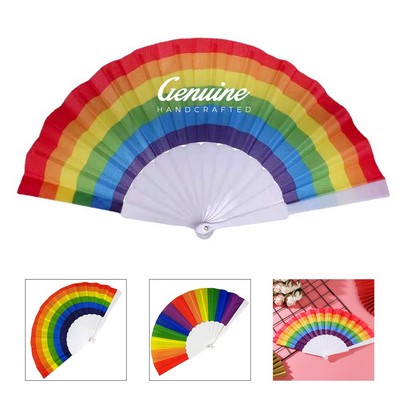Folding Rainbow Fabric Hand Fan