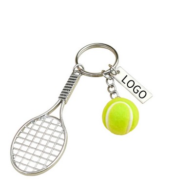 Tennis Racket & Ball Keychain w/ Customizable Tag