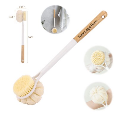 Double-Sided Soft Bristle Wooden Long-Handle Body Brush