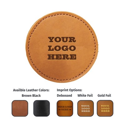 Full-Grain Leather Double Sided Round Coaster - Made in USA