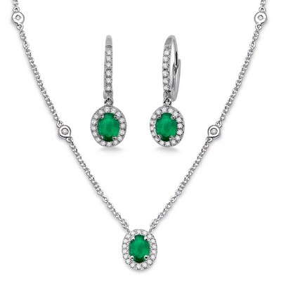 Jilco Inc Emerald And Diamond Earring And Necklace Set