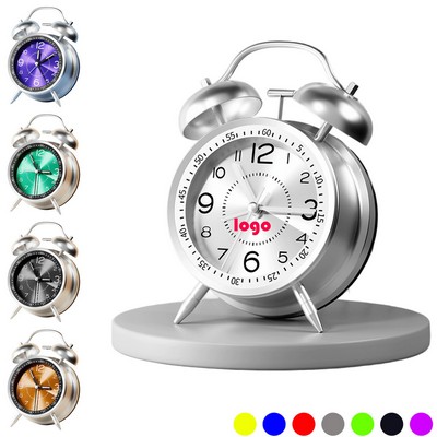 Twin Bell Retro 4" Silent Non Ticking Quartz Alarm Clock with Backlight Metal Dial