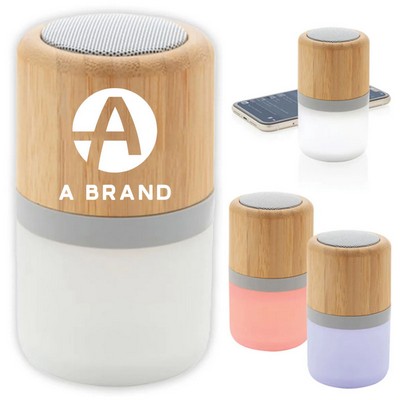 Round Bamboo Color Changing Mini Speaker