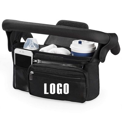 9" Structured Nylon Black Multi Pocket Stroller Organizer w/Phone Bag & Strap