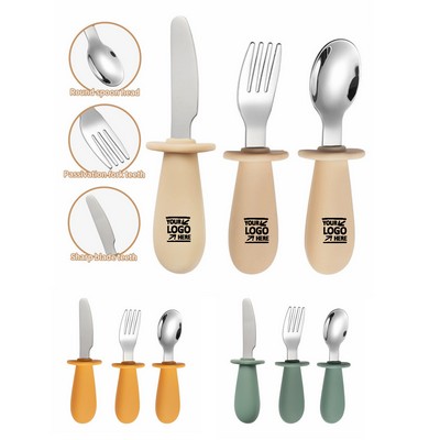 Children Safe Spoons and Forks Utensils with Silicone Handle