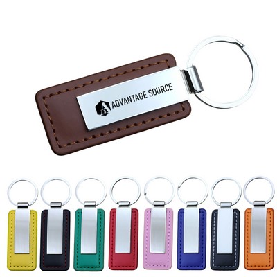 Rectangular PU Leather Keychain with Metal Plate
