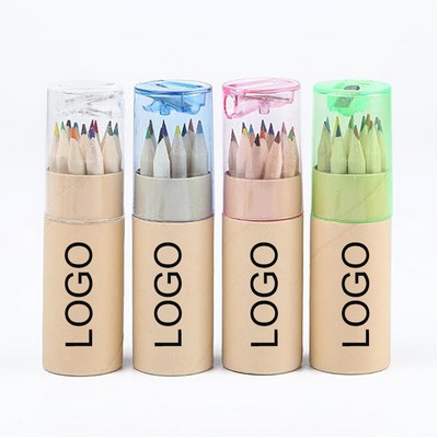 Portable Mini Wooden 12 Colors Pencils Set w/Sharpener