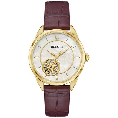 Bulova Ladies' Sutton Leather Strap Watch White MOP Dial