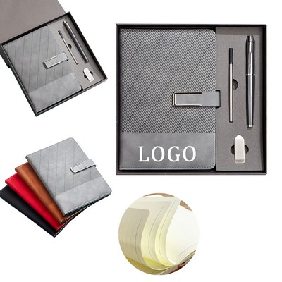 Signature Business Set Leather Notebook Pen and USB Drive